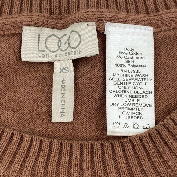 LOGO Lori Goldstein Cashmere Blend Sweater Sz XS Ruffle Bottom Beige - Picture 5 of 8
